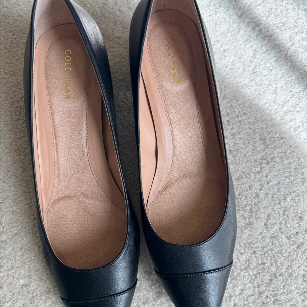 Cole Haan Black Leather Heels | Blk Court Shoes | Polished Office Sophistication